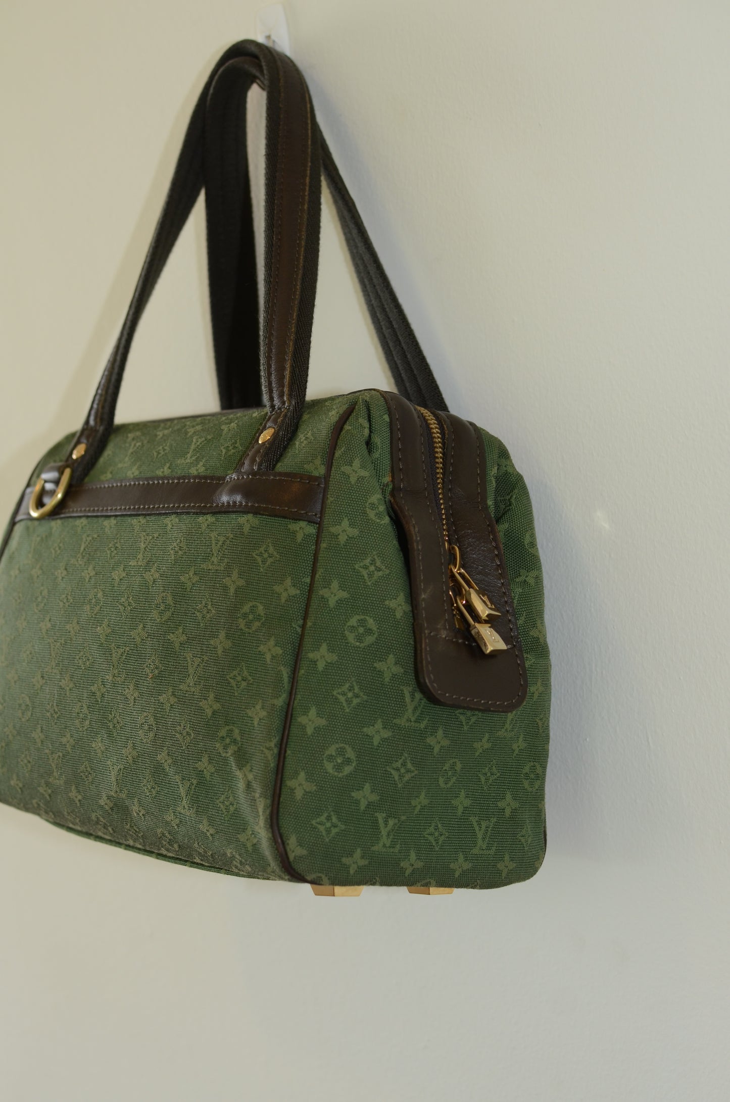 Rare Vintage Louis Vuitton Green Monogram Mini Lin Tote Bag