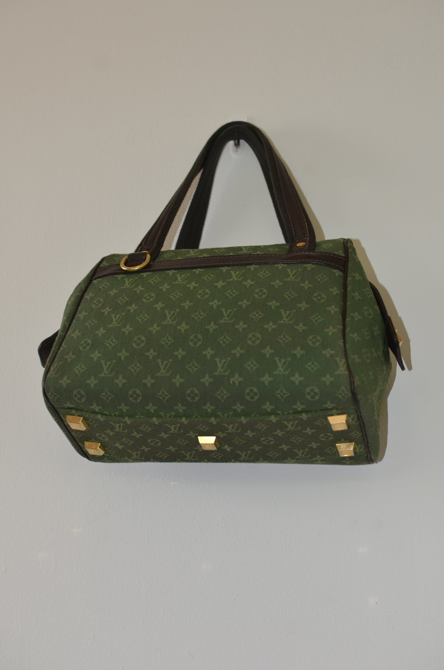 Rare Vintage Louis Vuitton Green Monogram Mini Lin Tote Bag