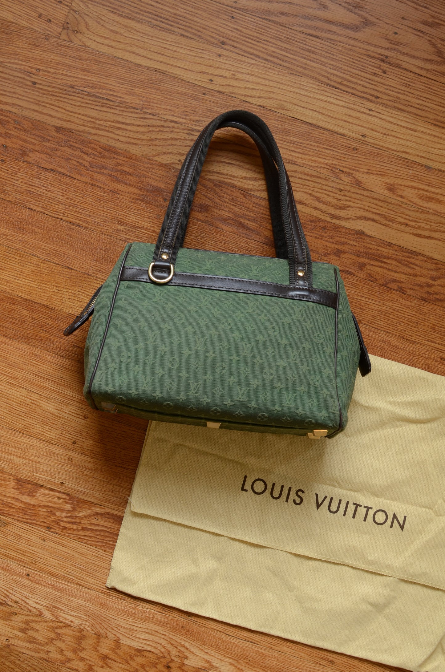 Rare Vintage Louis Vuitton Green Monogram Mini Lin Tote Bag